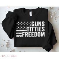 Guns Titties & Freedom Mens Funny Drinking Usa Flag Pullover Hoodie Sweatshirt thumb 2