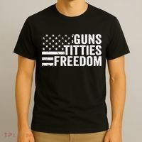 Guns Titties & Freedom Mens Funny Drinking Usa Flag Pullover Hoodie T-Shirt thumb 3