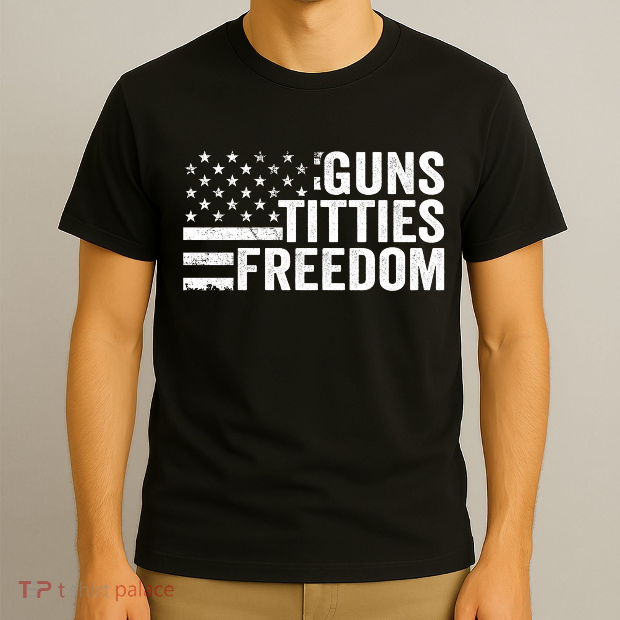 Guns Titties & Freedom Mens Funny Drinking Usa Flag Pullover Hoodie T-Shirt