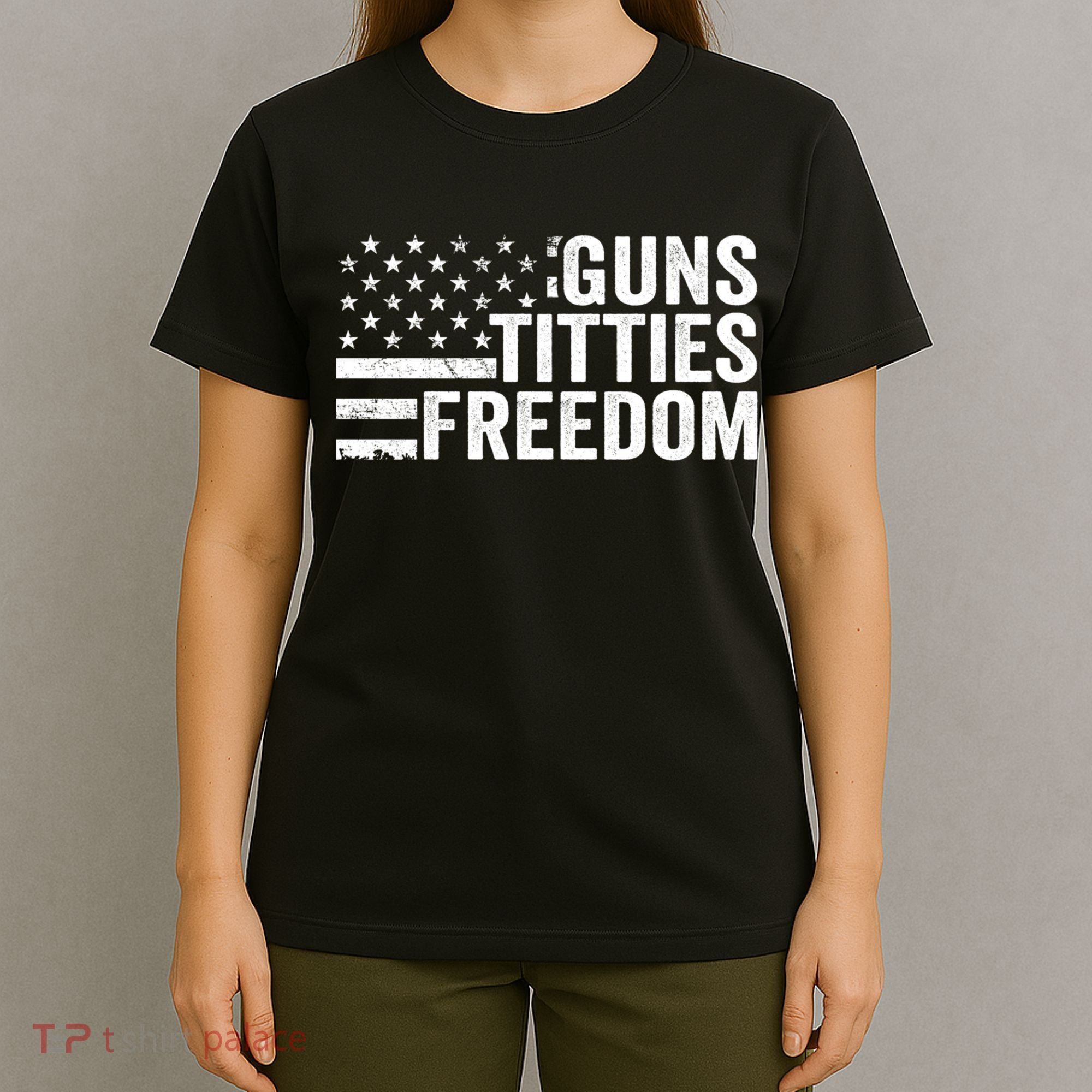 Guns Titties & Freedom Mens Funny Drinking Usa Flag Pullover Hoodie T-Shirt