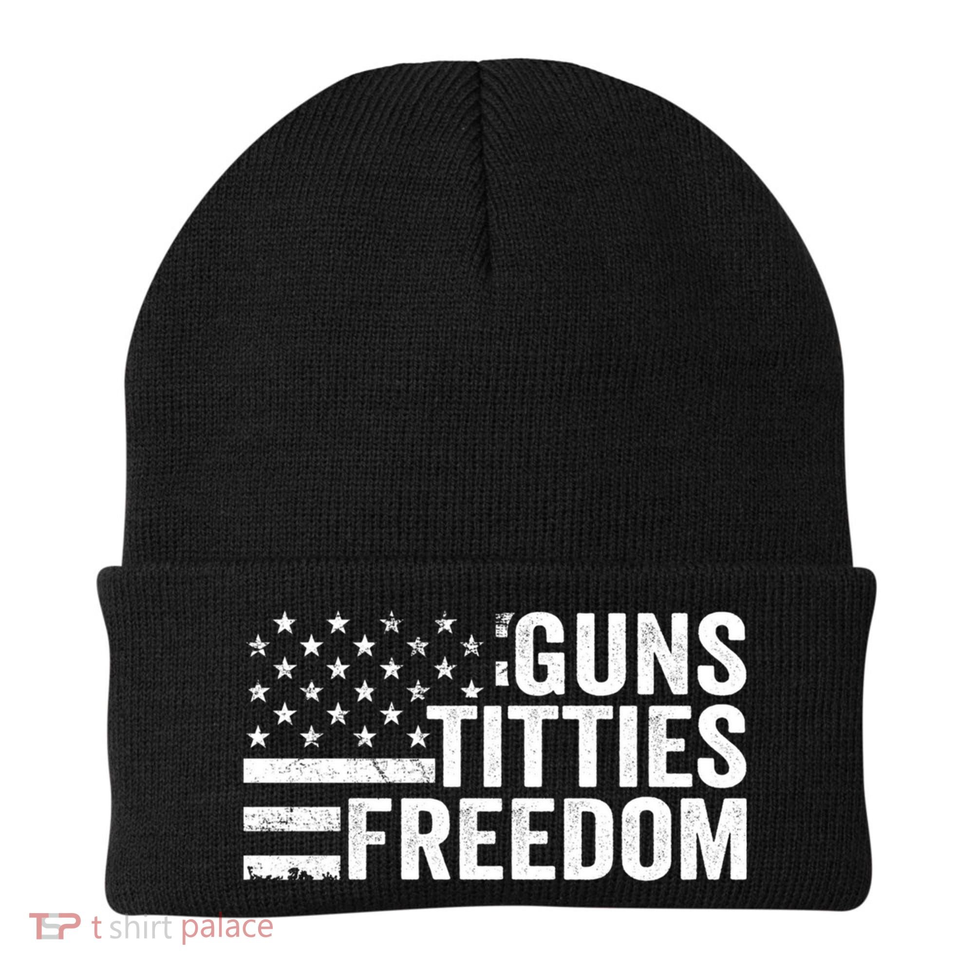 Guns Titties & Freedom Mens Funny Drinking Usa Flag Pullover Hoodie Beanie