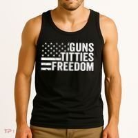 Guns Titties & Freedom Mens Funny Drinking Usa Flag Pullover Hoodie Tank Top thumb 3