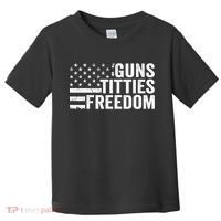 Guns Titties & Freedom Mens Funny Drinking Usa Flag Pullover Hoodie Toddler T-Shirt thumb 0