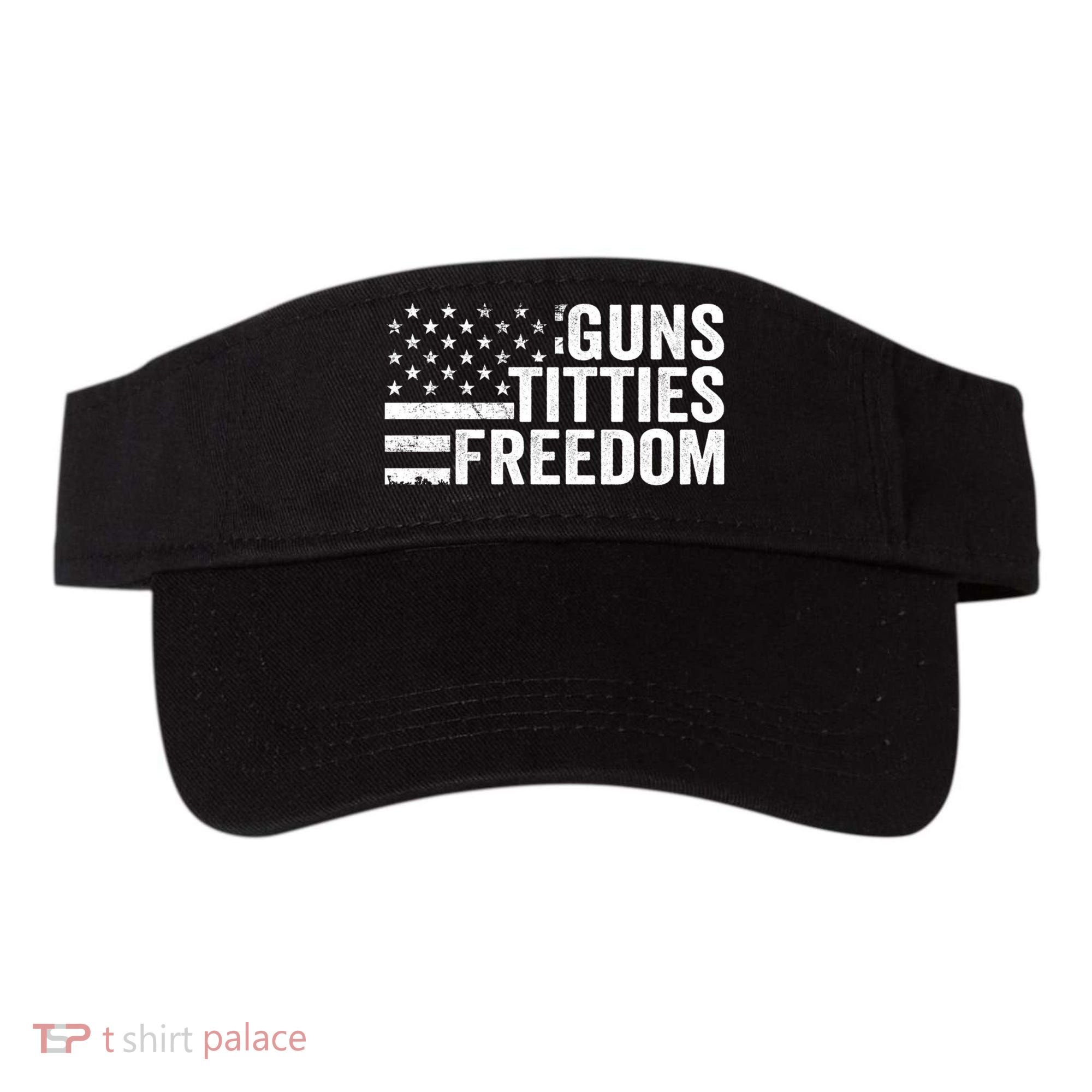 Guns Titties & Freedom Mens Funny Drinking Usa Flag Pullover Hoodie Visor