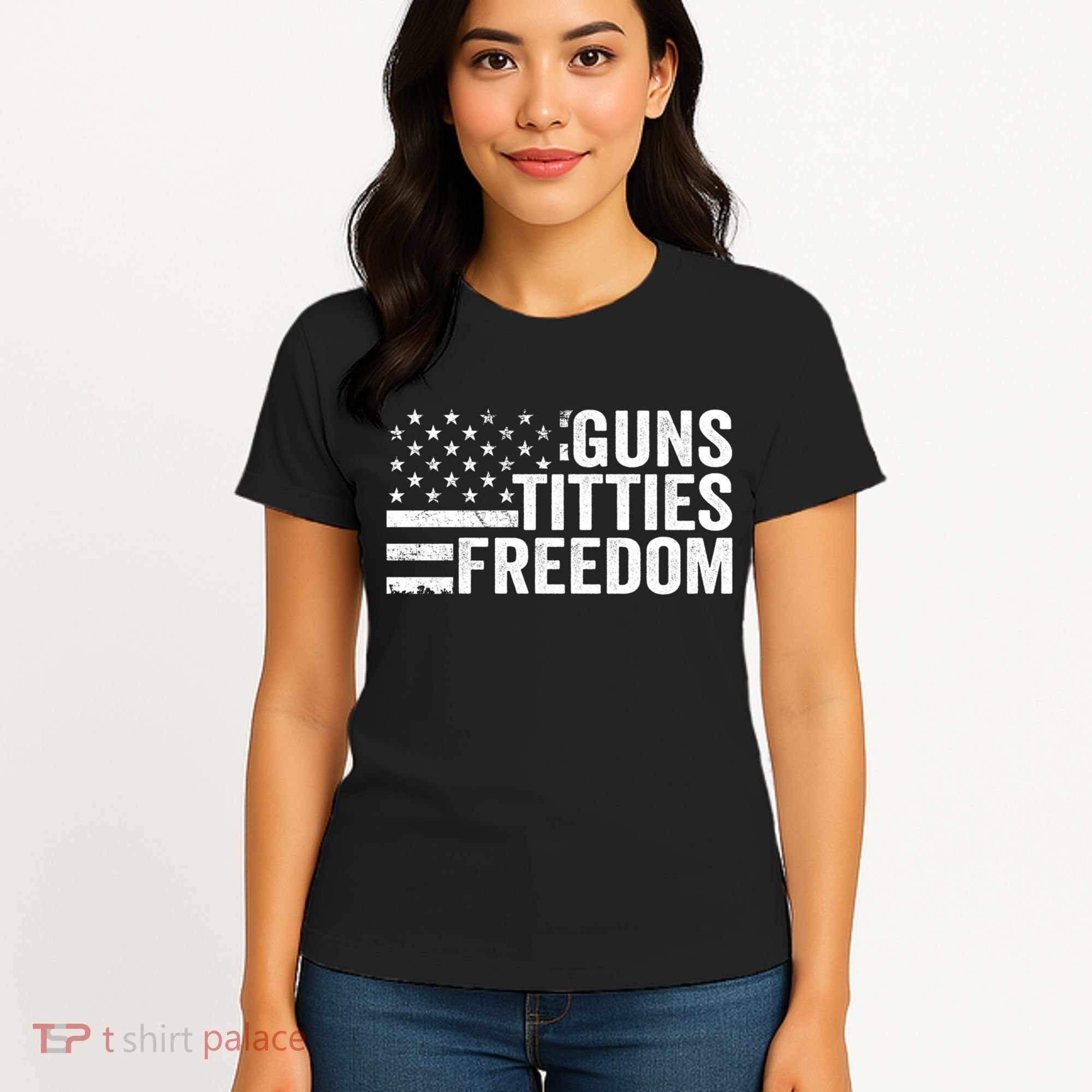 Guns Titties & Freedom Mens Funny Drinking Usa Flag Pullover Hoodie Women's T-Shirt