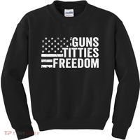 Guns Titties & Freedom Mens Funny Drinking Usa Flag Pullover Hoodie Kids Sweatshirt thumb 0
