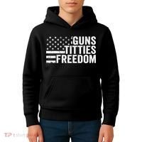 Guns Titties & Freedom Mens Funny Drinking Usa Flag Pullover Hoodie Kids Hoodie thumb 4