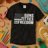 Guns Titties & Freedom Mens Funny Drinking Usa Flag Pullover Hoodie Kids T-Shirt thumb 3