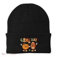 Groovy Thanksgiving Game Day Pumpkin Football Halloween Fall Beanie thumb 0