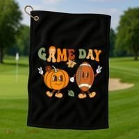 Groovy Thanksgiving Game Day Pumpkin Football Halloween Fall Golf Towel thumb 1