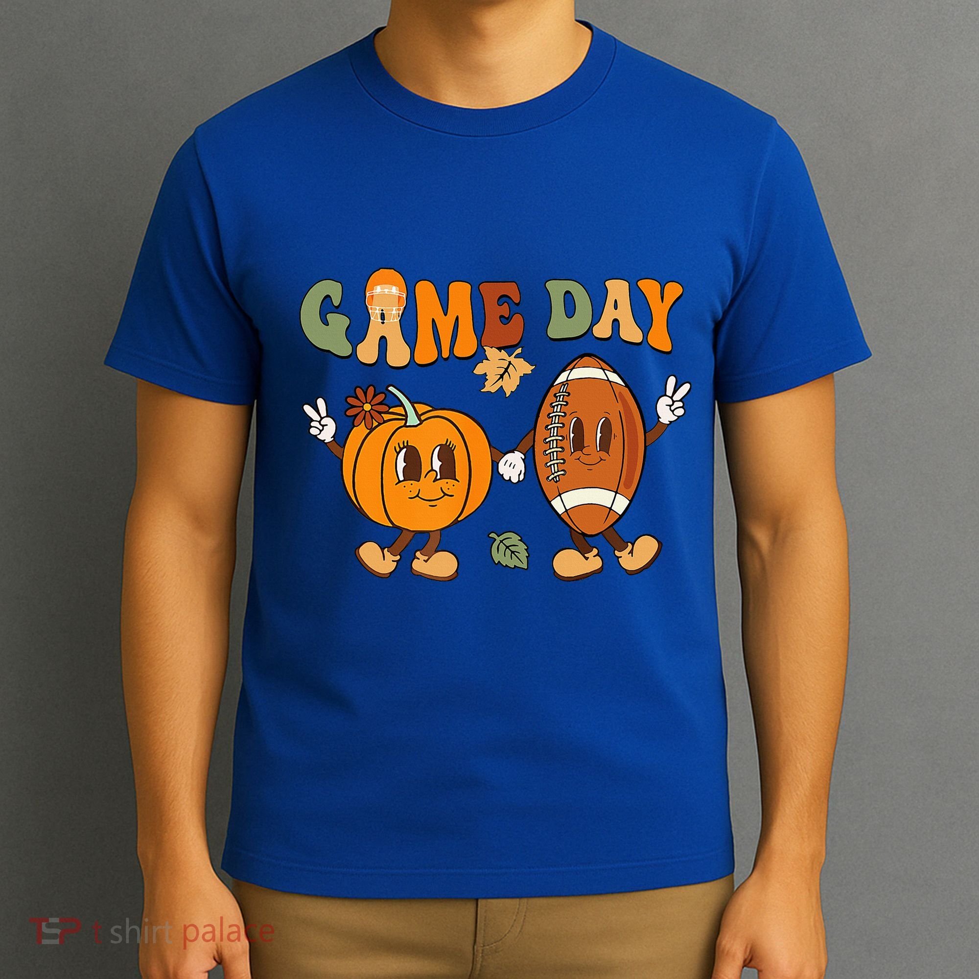 Groovy Thanksgiving Game Day Pumpkin Football Halloween Fall T-Shirt