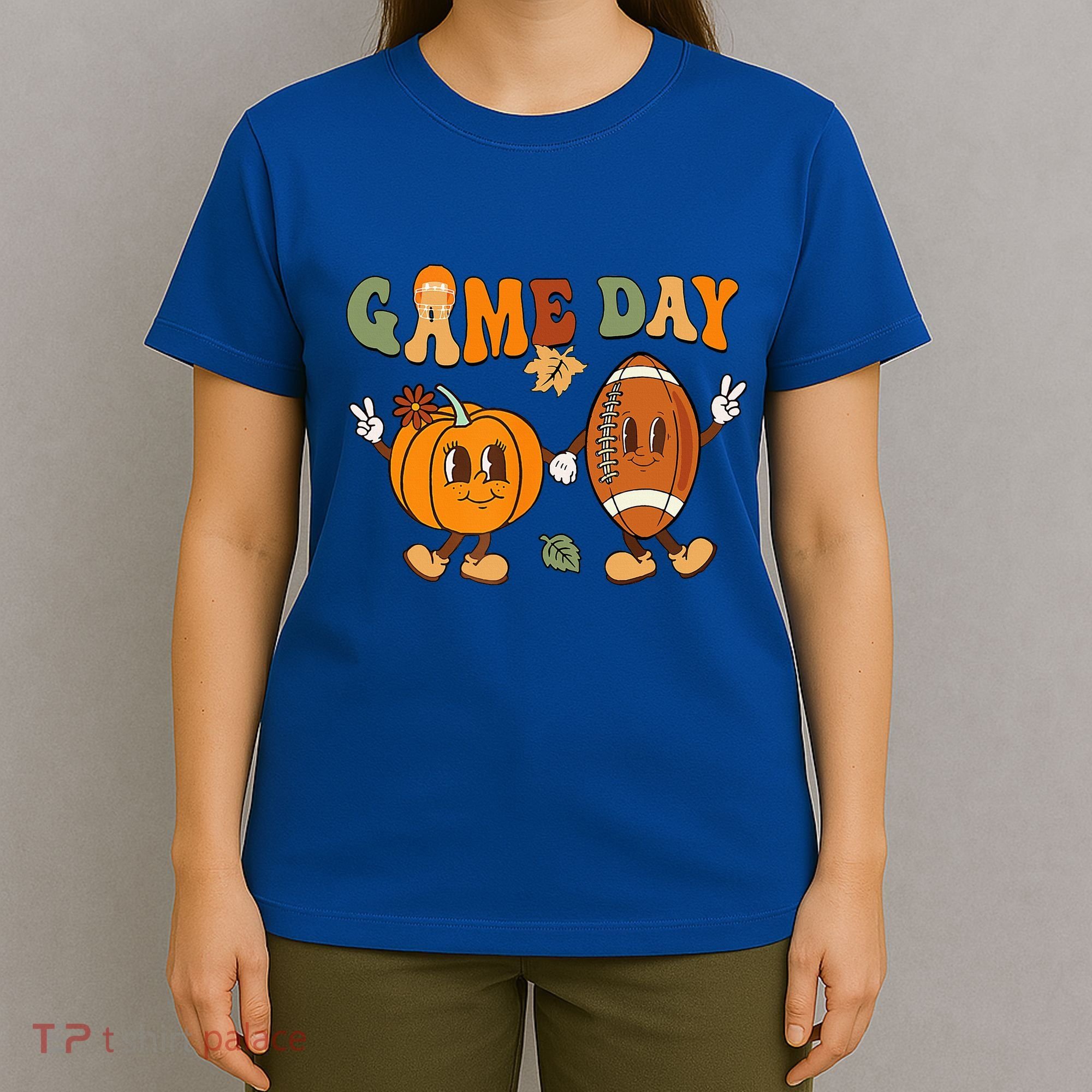 Groovy Thanksgiving Game Day Pumpkin Football Halloween Fall T-Shirt