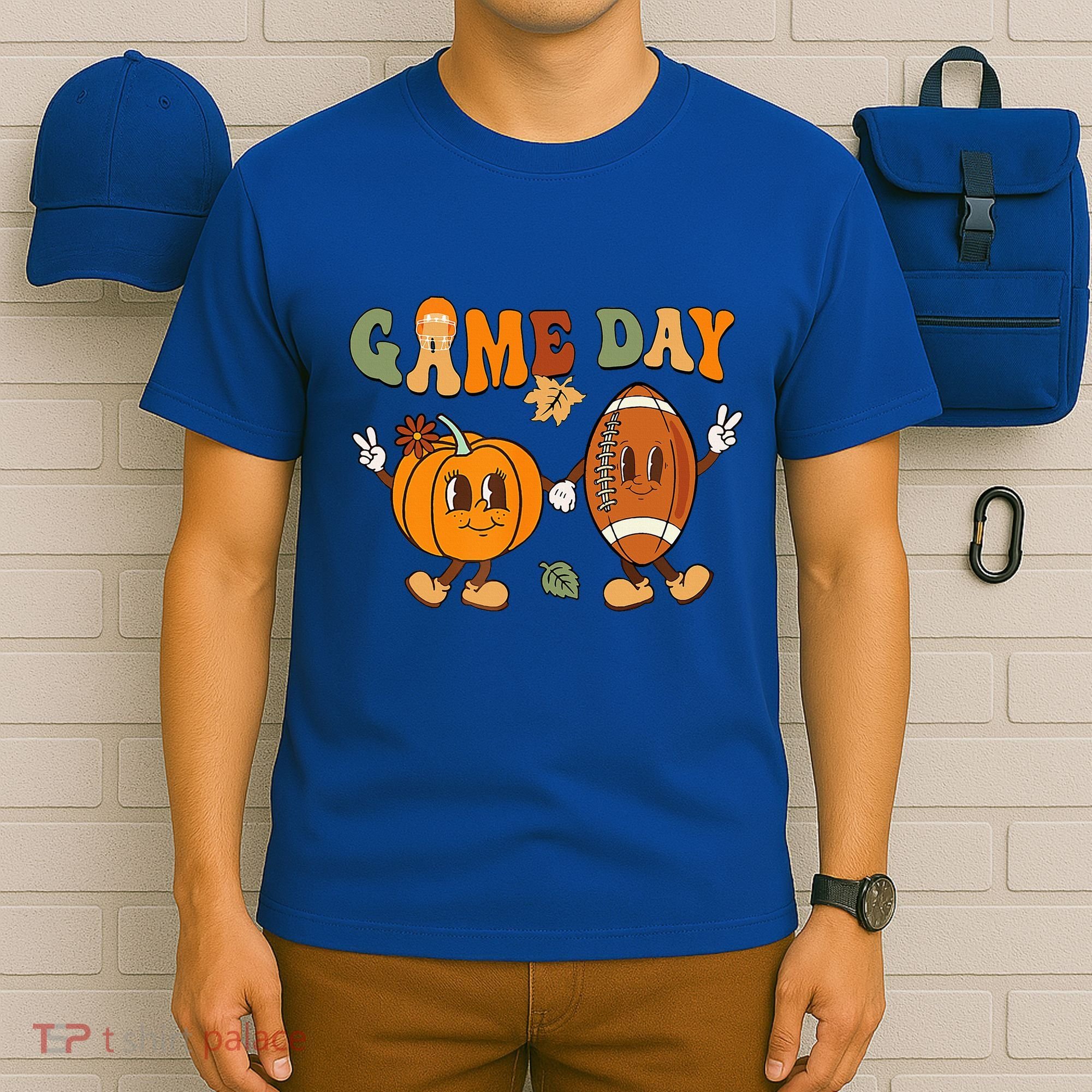 Groovy Thanksgiving Game Day Pumpkin Football Halloween Fall T-Shirt