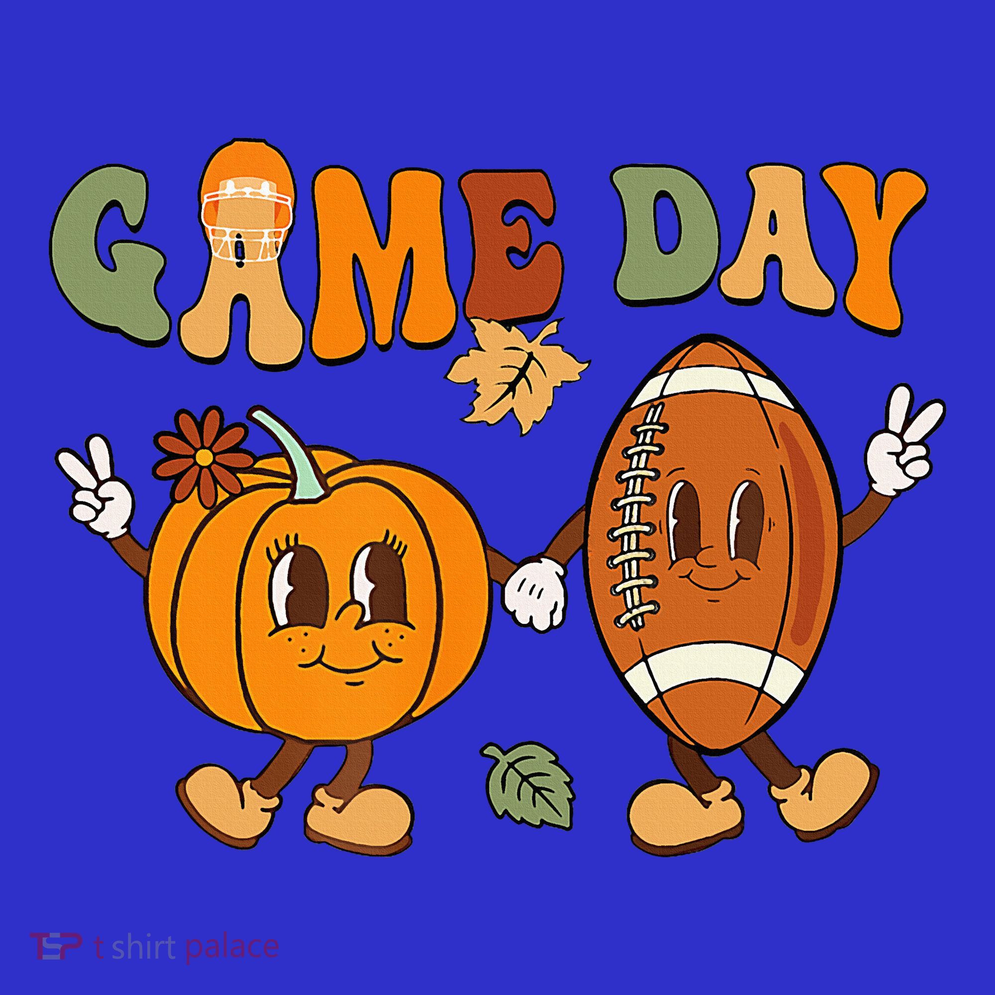 Groovy Thanksgiving Game Day Pumpkin Football Halloween Fall T-Shirt