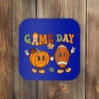 Groovy Thanksgiving Game Day Pumpkin Football Halloween Fall Coaster thumb 0