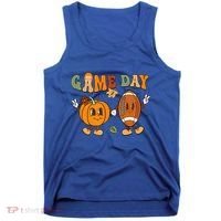 Groovy Thanksgiving Game Day Pumpkin Football Halloween Fall Tank Top thumb 0