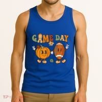 Groovy Thanksgiving Game Day Pumpkin Football Halloween Fall Tank Top thumb 3