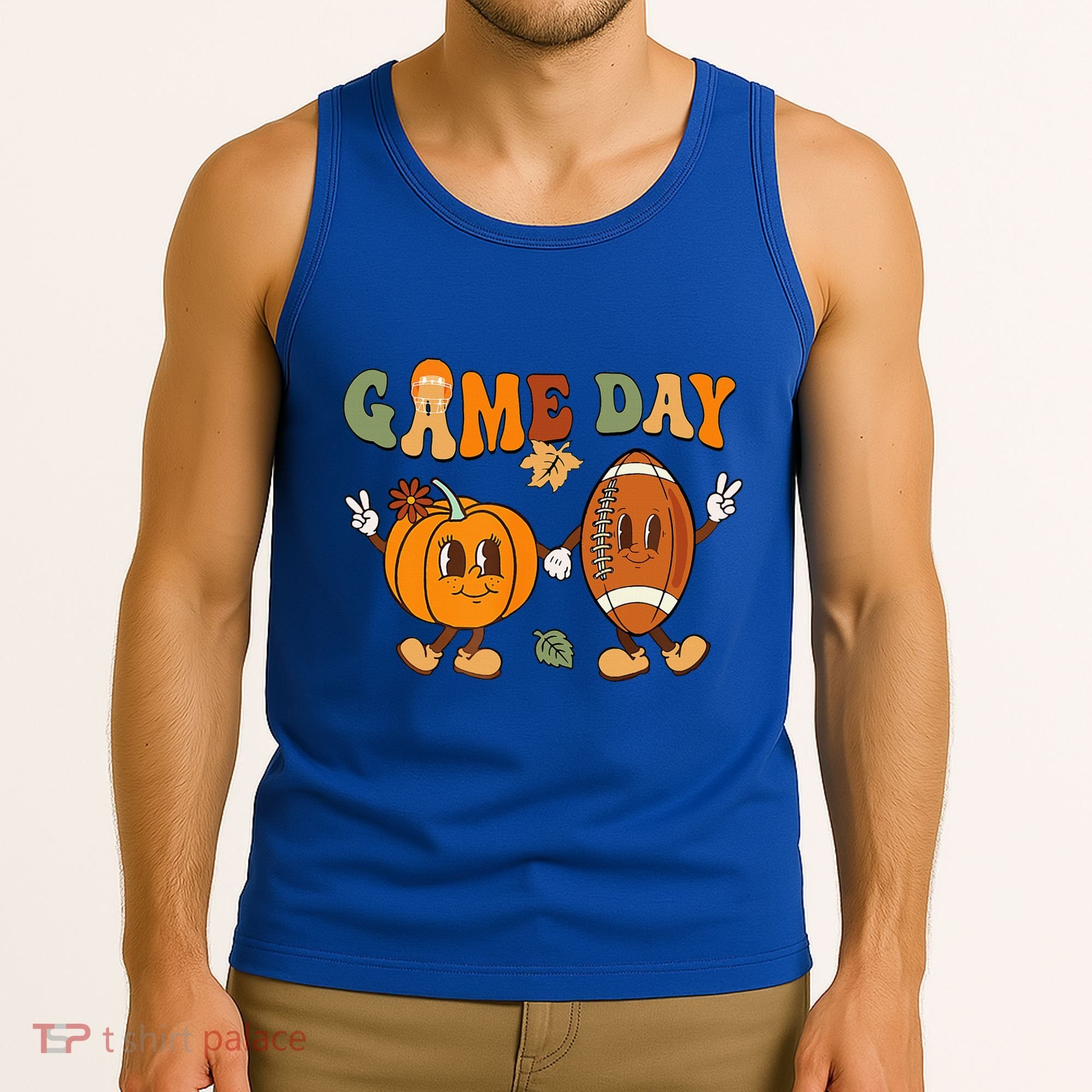 Groovy Thanksgiving Game Day Pumpkin Football Halloween Fall Tank Top