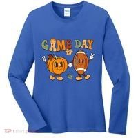 Groovy Thanksgiving Game Day Pumpkin Football Halloween Fall Women's Long Sleeve Shirt thumb 0