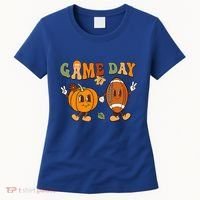 Groovy Thanksgiving Game Day Pumpkin Football Halloween Fall Women's T-Shirt thumb 0