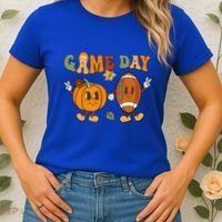 Groovy Thanksgiving Game Day Pumpkin Football Halloween Fall Women's T-Shirt thumb 2