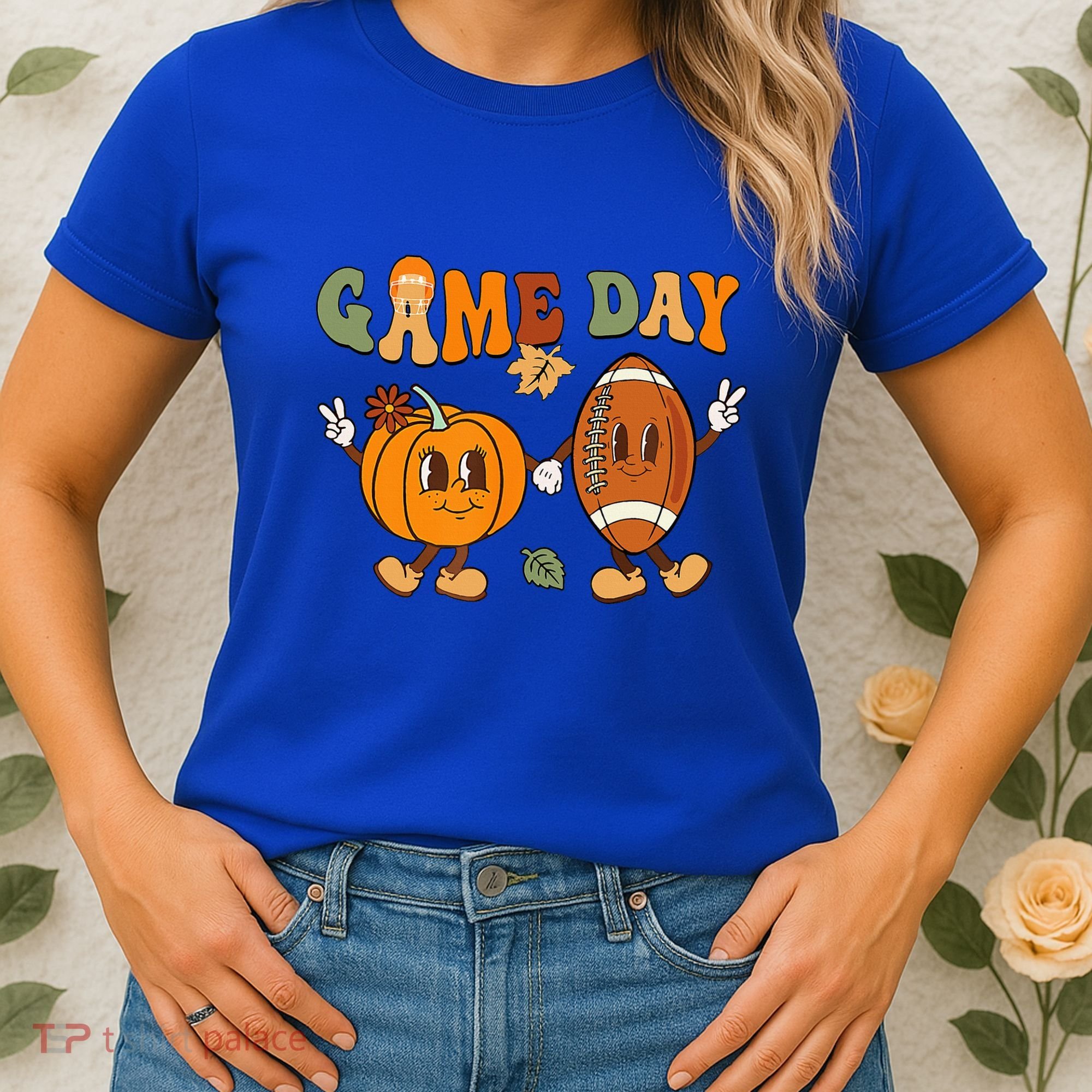 Groovy Thanksgiving Game Day Pumpkin Football Halloween Fall Women's T-Shirt