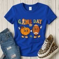 Groovy Thanksgiving Game Day Pumpkin Football Halloween Fall Women's T-Shirt thumb 3
