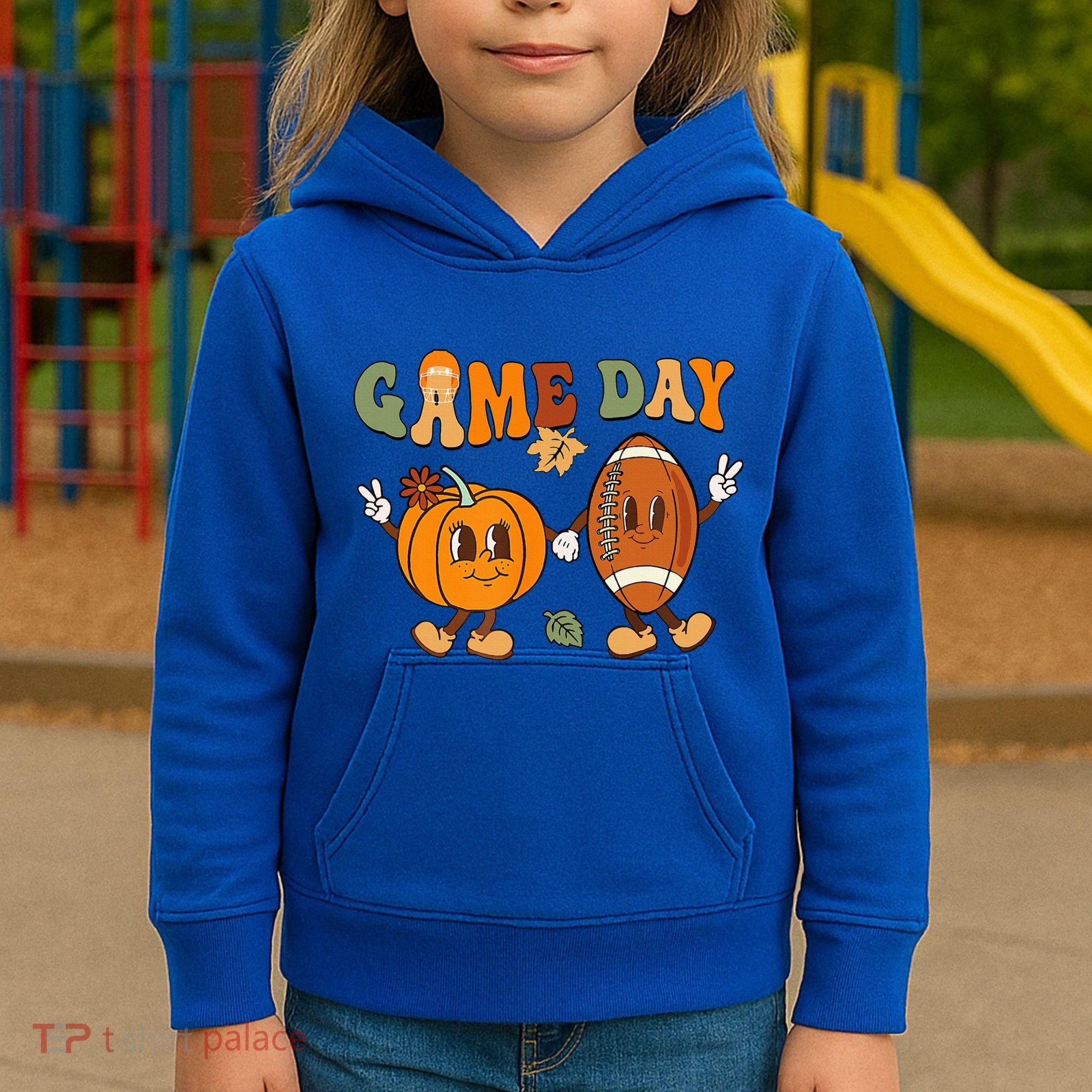 Groovy Thanksgiving Game Day Pumpkin Football Halloween Fall Kids Hoodie