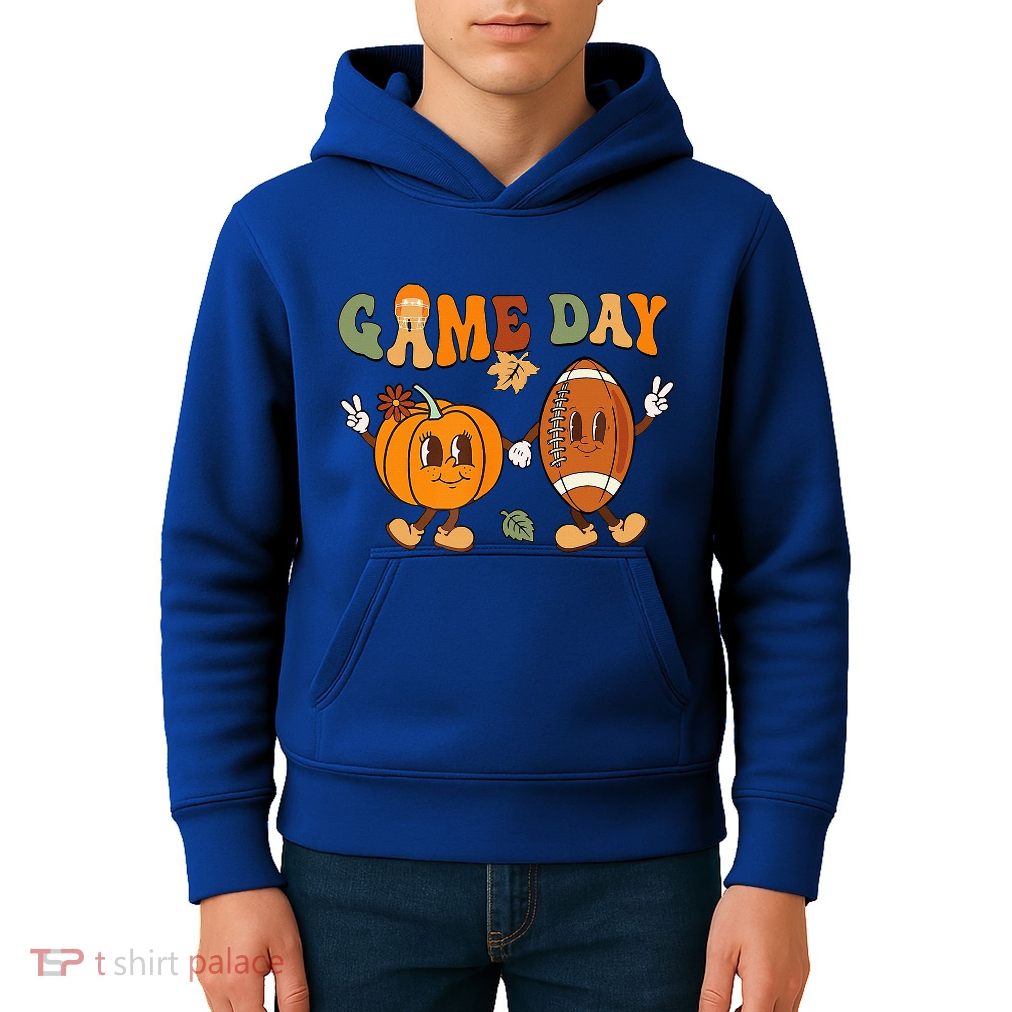 Groovy Thanksgiving Game Day Pumpkin Football Halloween Fall Kids Hoodie