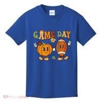 Groovy Thanksgiving Game Day Pumpkin Football Halloween Fall Kids T-Shirt thumb 0