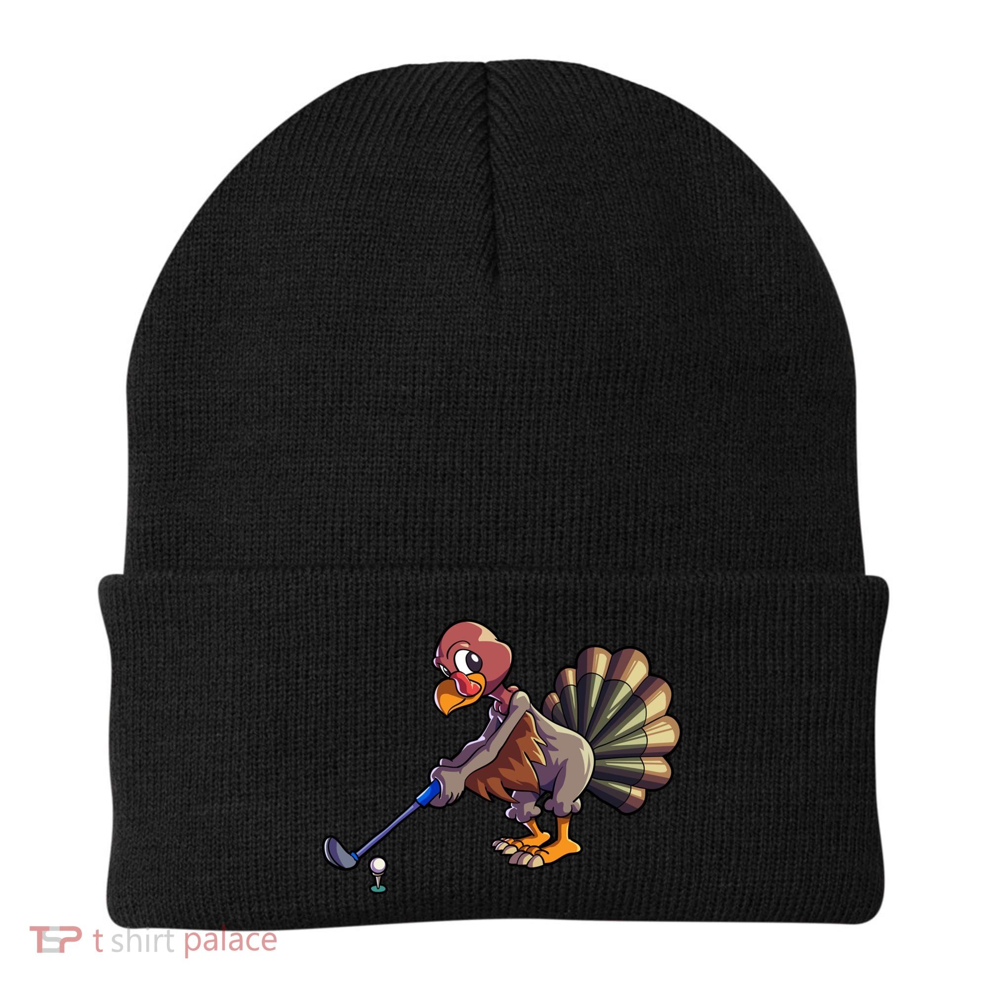 Golfing Turkey Golf Club Funny Thanksgiving Beanie
