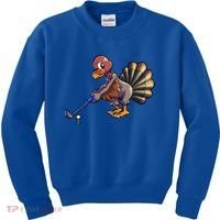 Golfing Turkey Golf Club Funny Thanksgiving Kids Sweatshirt thumb 0