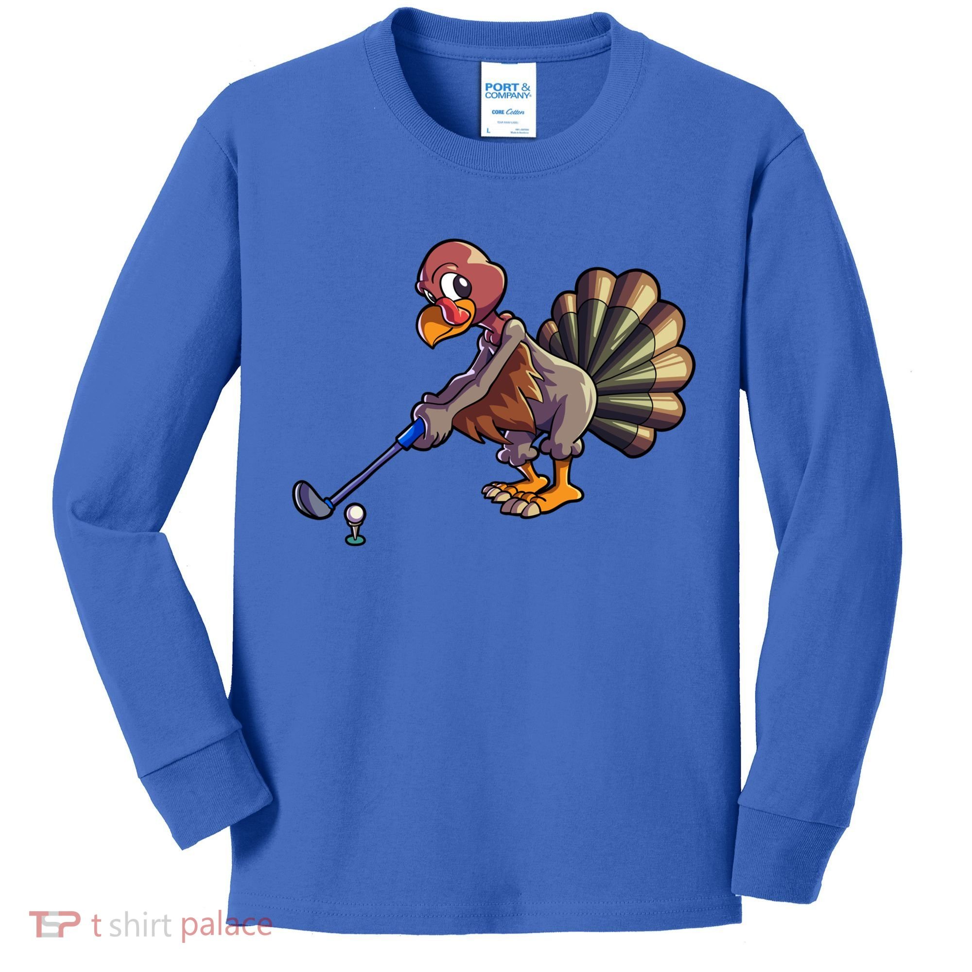 Golfing Turkey Golf Club Funny Thanksgiving Kids Long Sleeve Shirt