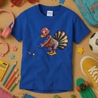 Golfing Turkey Golf Club Funny Thanksgiving Kids T-Shirt thumb 3
