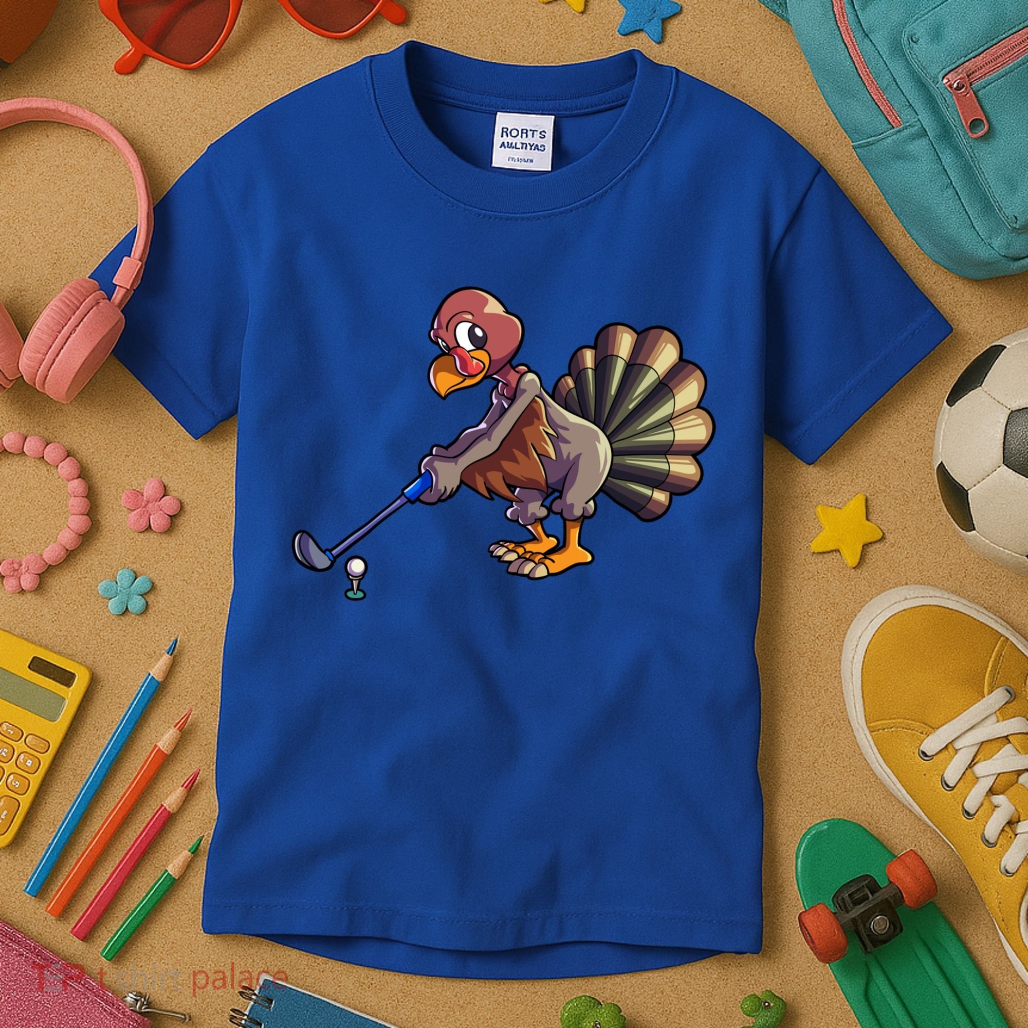Golfing Turkey Golf Club Funny Thanksgiving Kids T-Shirt