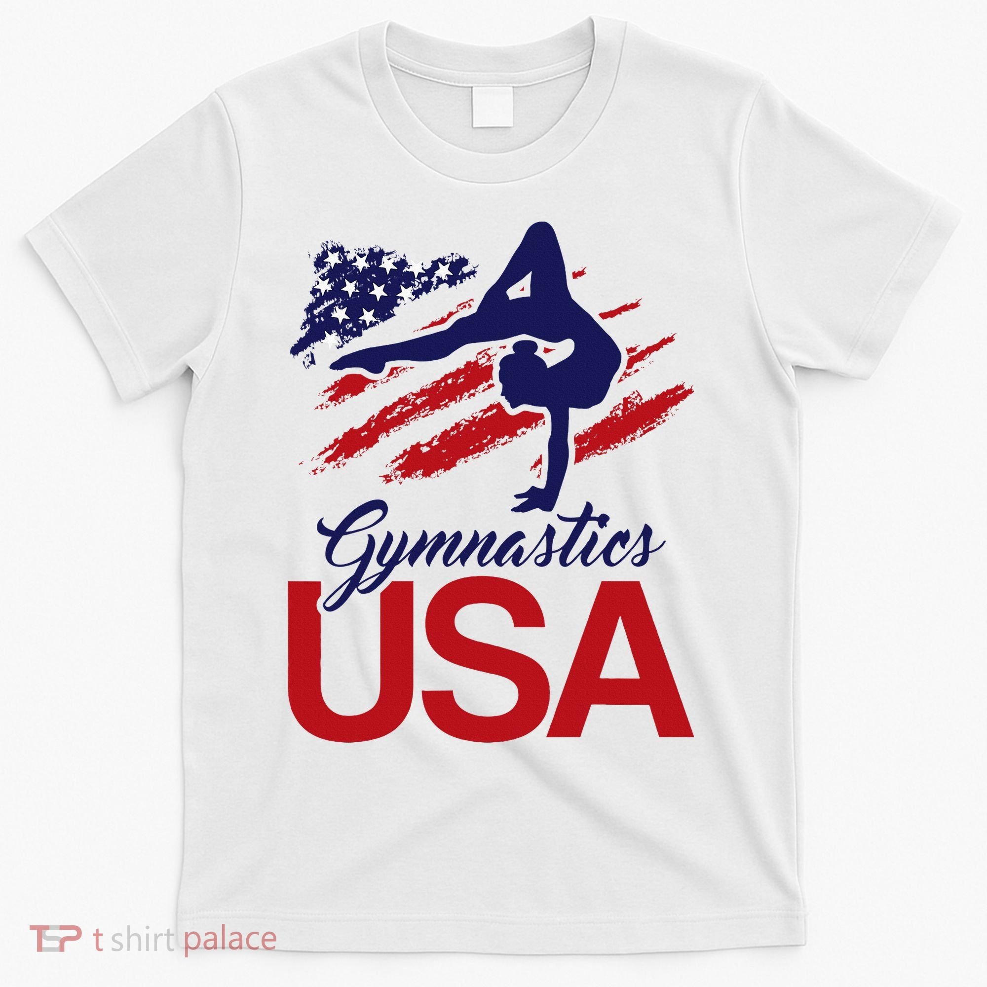 Girl Tumbling Gymnast Gymnastics Usa American Flag T-Shirt