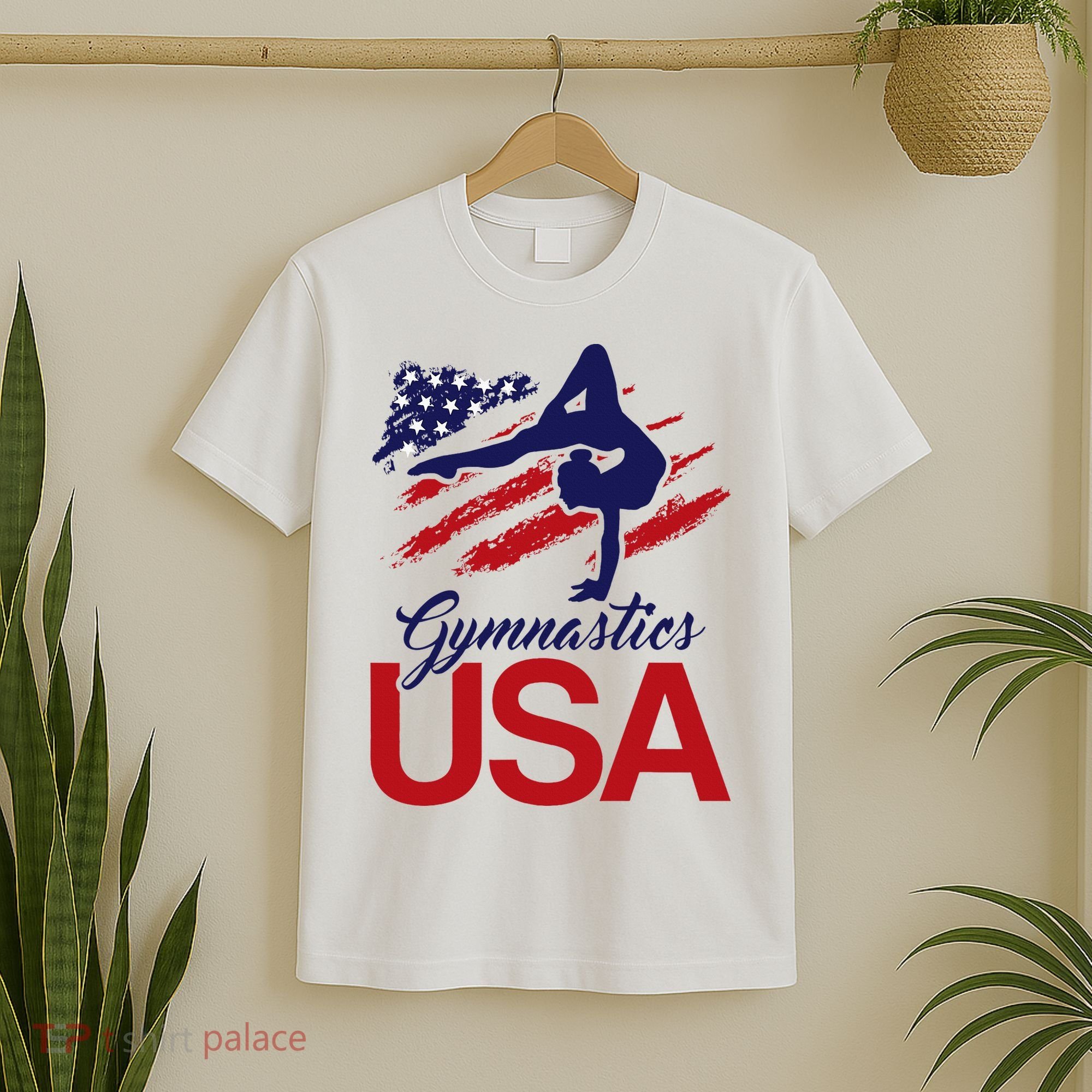 Girl Tumbling Gymnast Gymnastics Usa American Flag T-Shirt