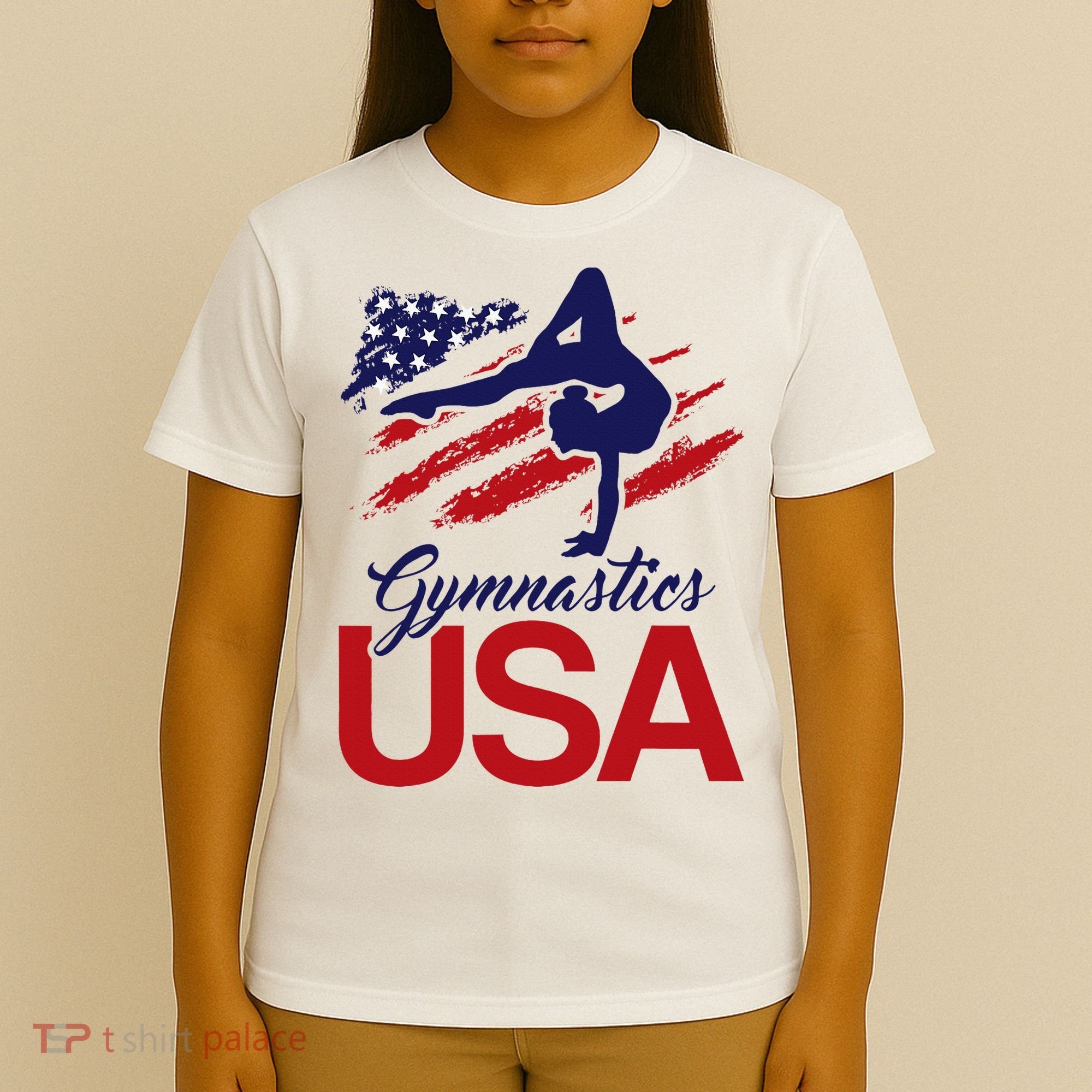 Girl Tumbling Gymnast Gymnastics Usa American Flag T-Shirt