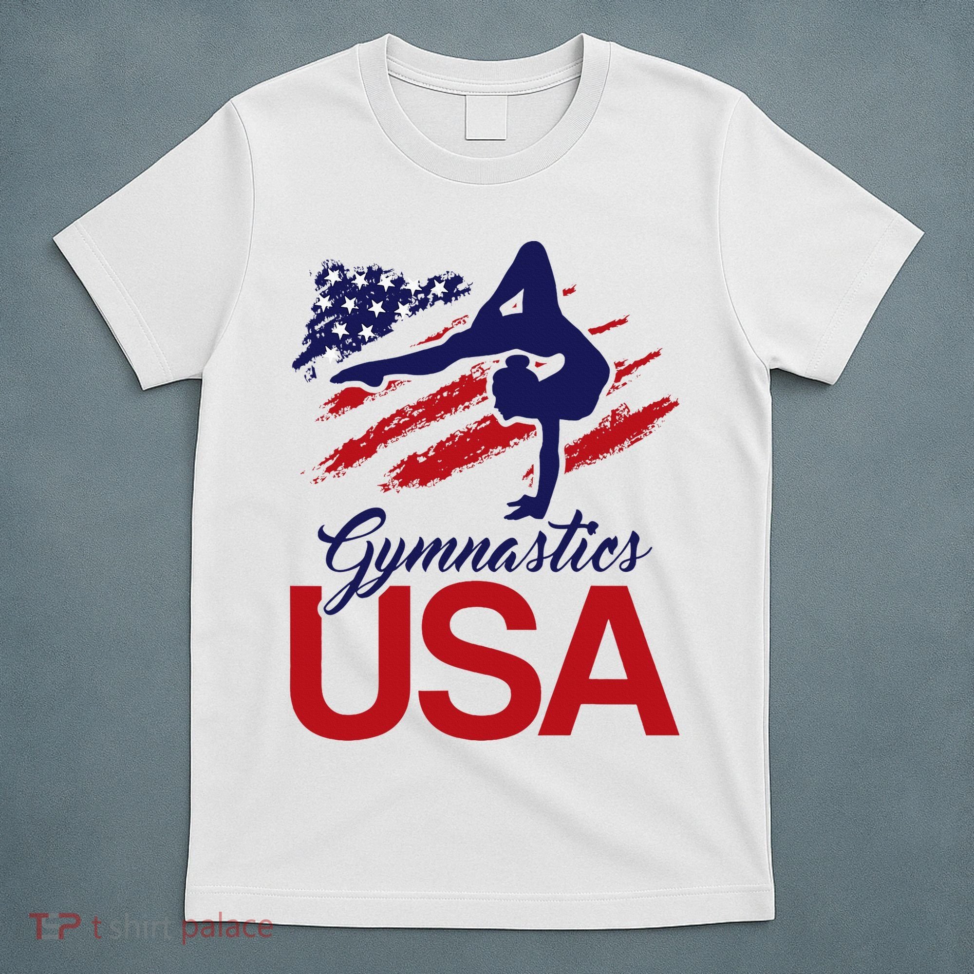 Girl Tumbling Gymnast Gymnastics Usa American Flag T-Shirt