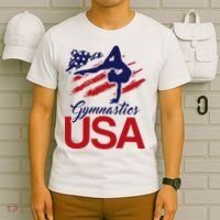 Girl Tumbling Gymnast Gymnastics Usa American Flag T-Shirt thumb 6