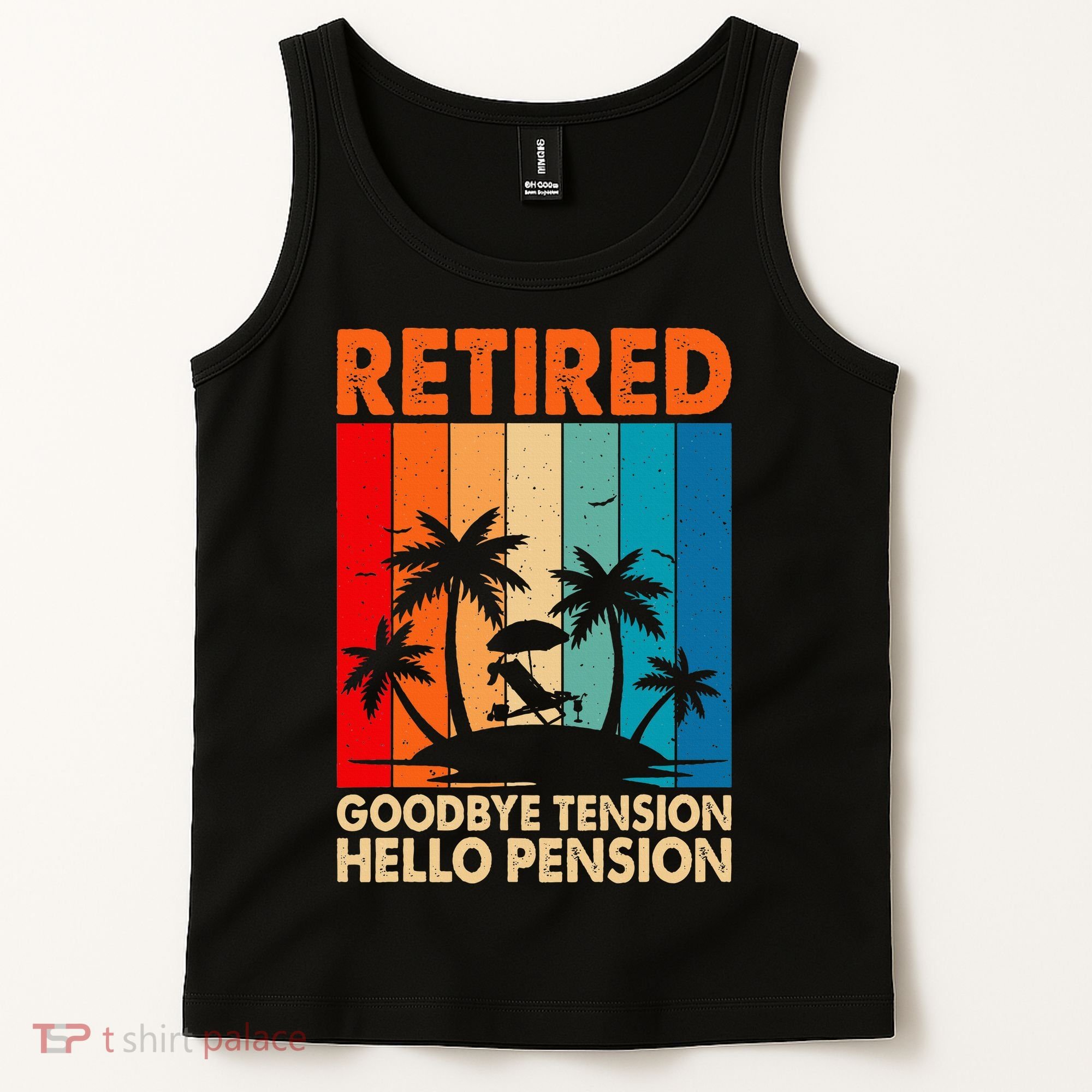 Goodbye Tension Hello Pension Beach Palm Trees Retirement Tank Top