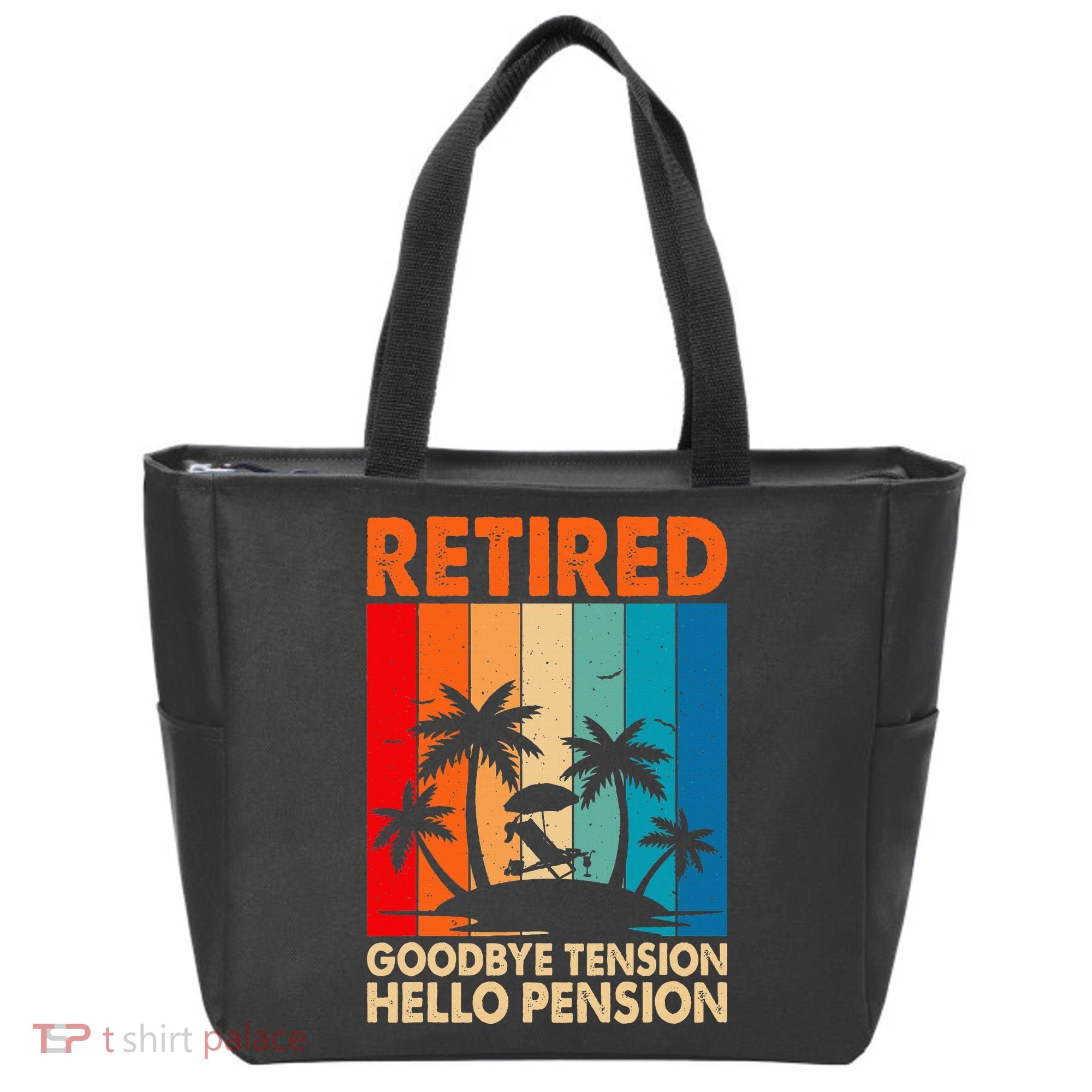 Goodbye Tension Hello Pension Beach Palm Trees Retirement Tote Bag