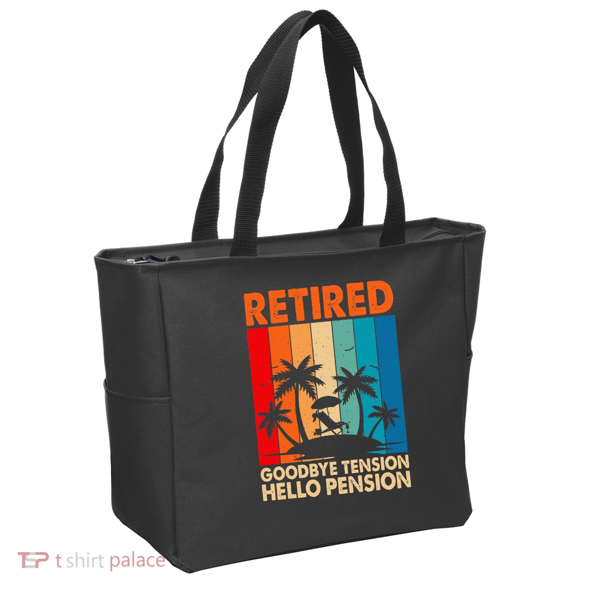 Goodbye Tension Hello Pension Beach Palm Trees Retirement Tote Bag