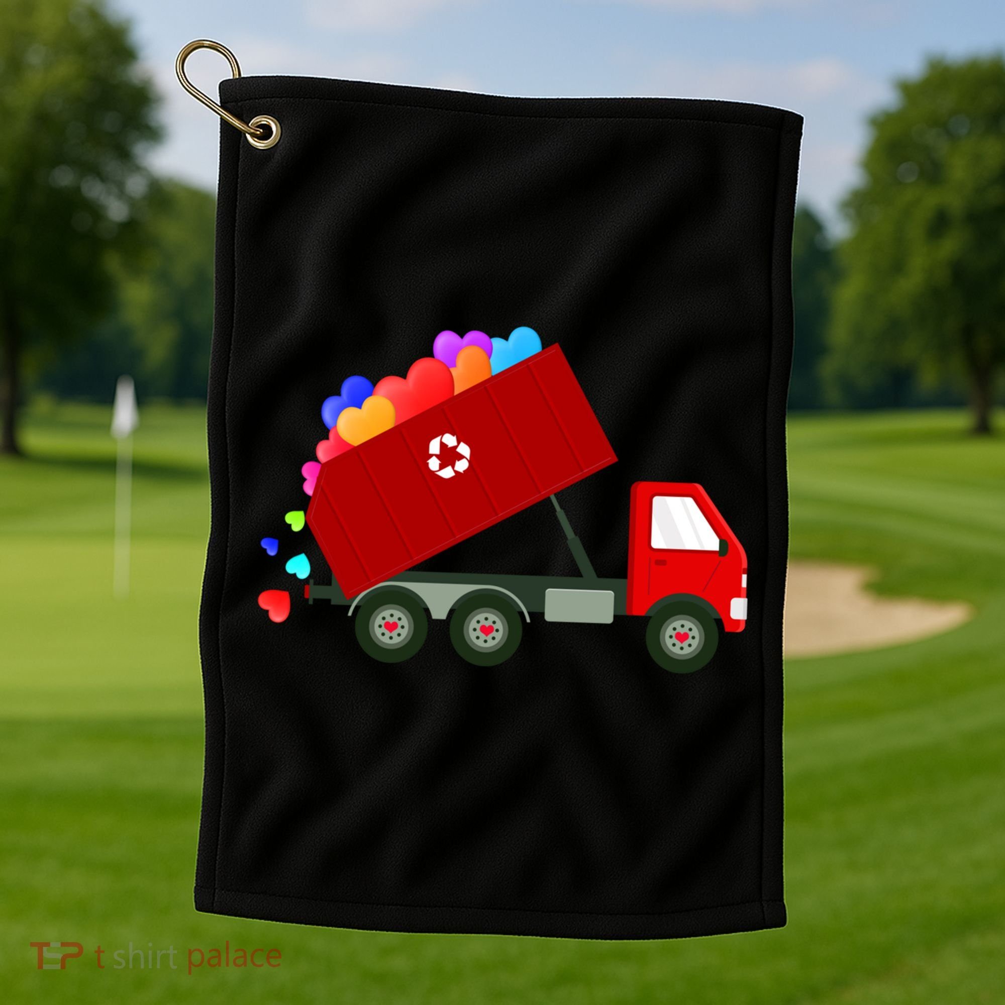 Garbage Truck Hearts Valentines Day Cool Gift Golf Towel