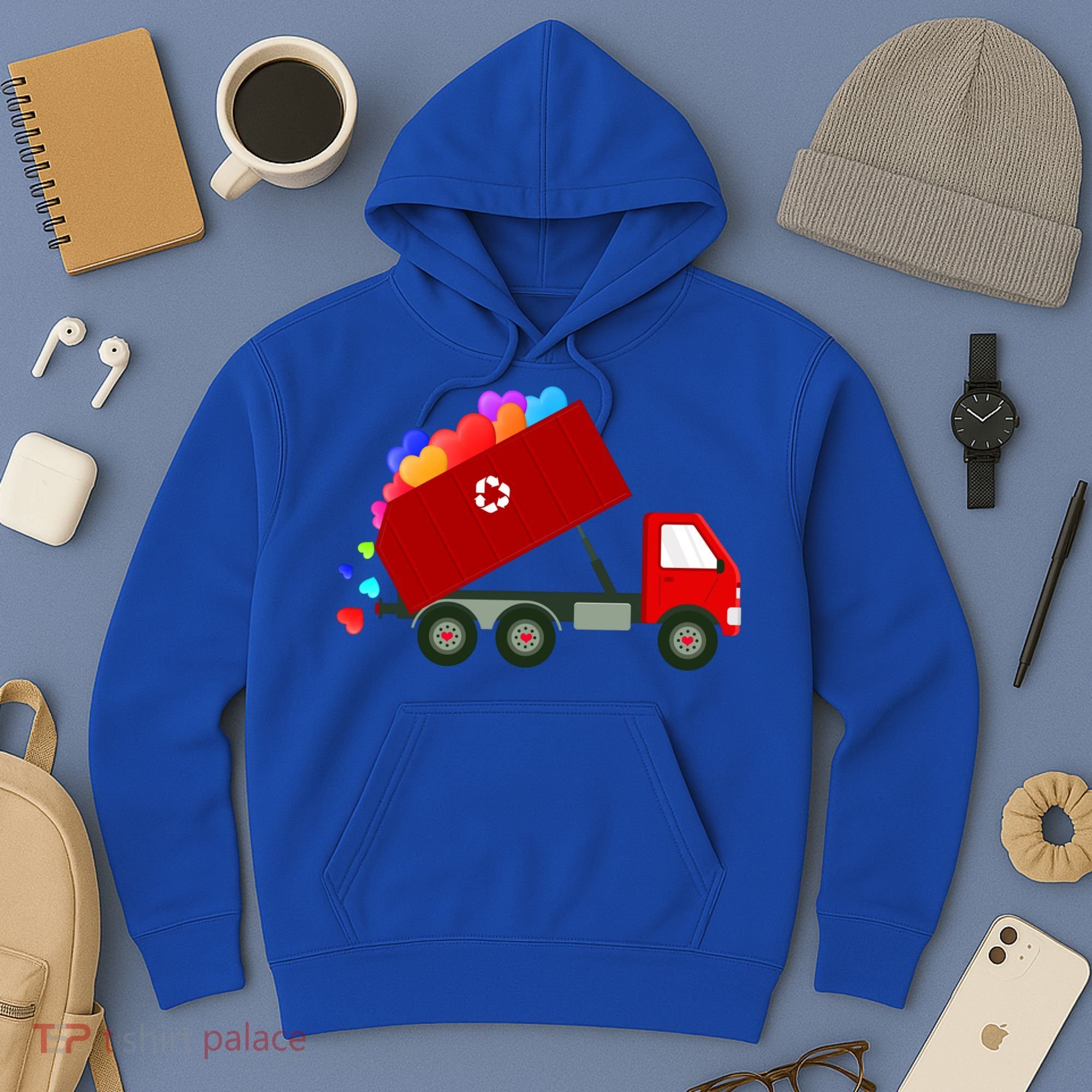 Garbage Truck Hearts Valentines Day Cool Gift Hoodie