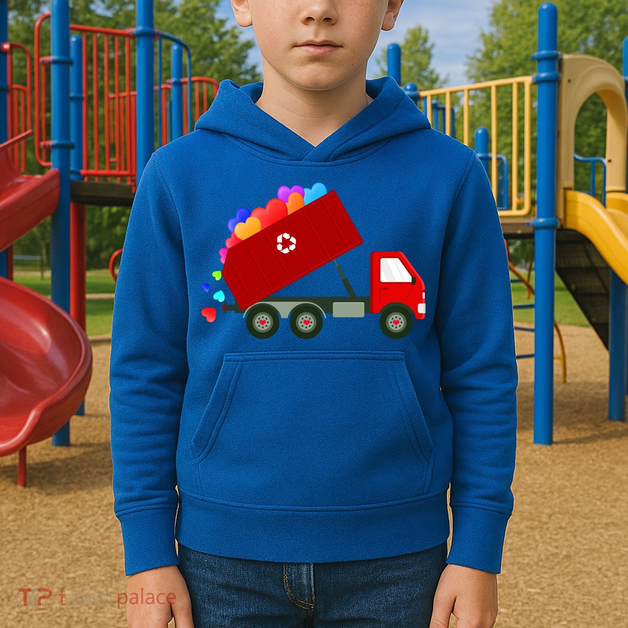 Garbage Truck Hearts Valentines Day Cool Gift Kids Hoodie