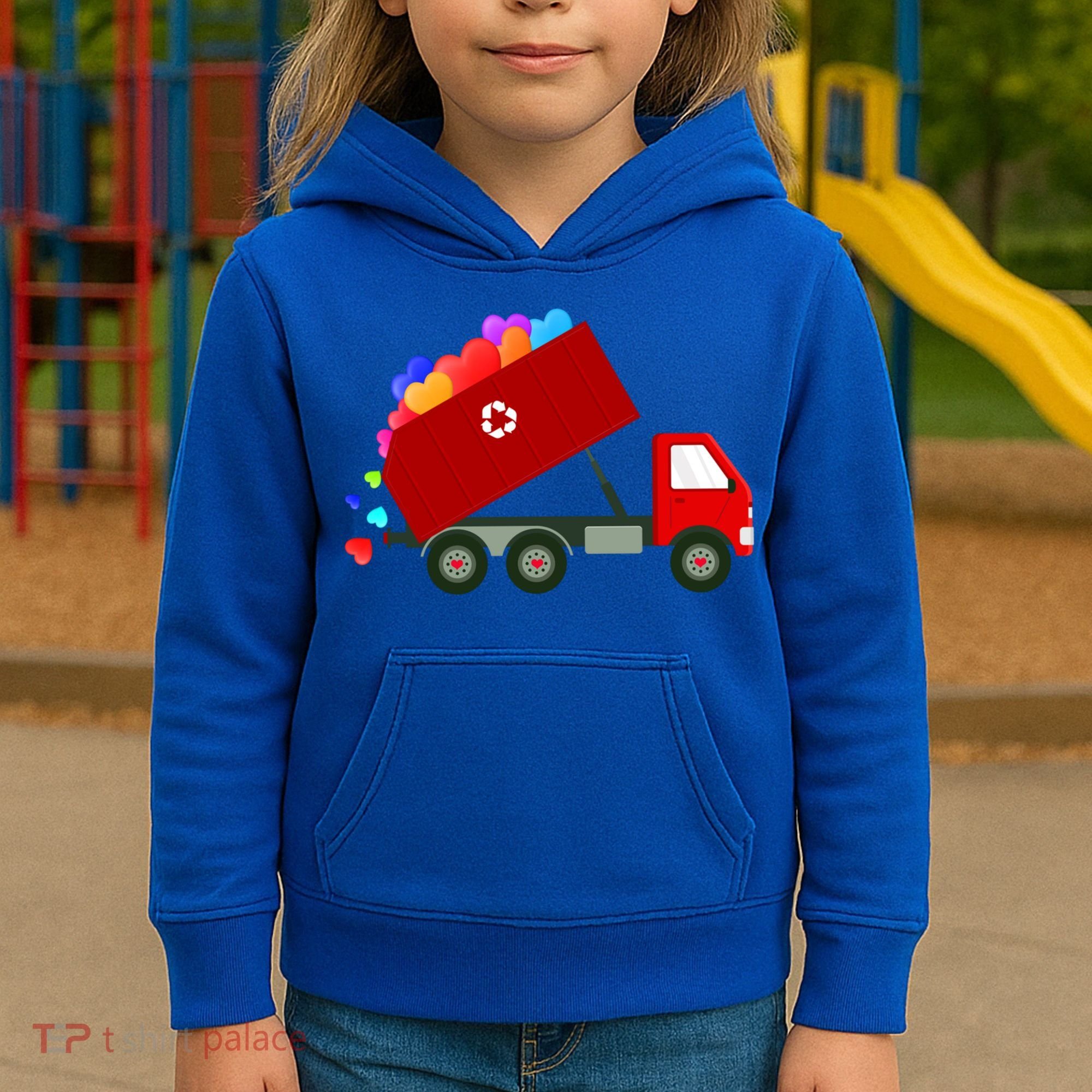 Garbage Truck Hearts Valentines Day Cool Gift Kids Hoodie