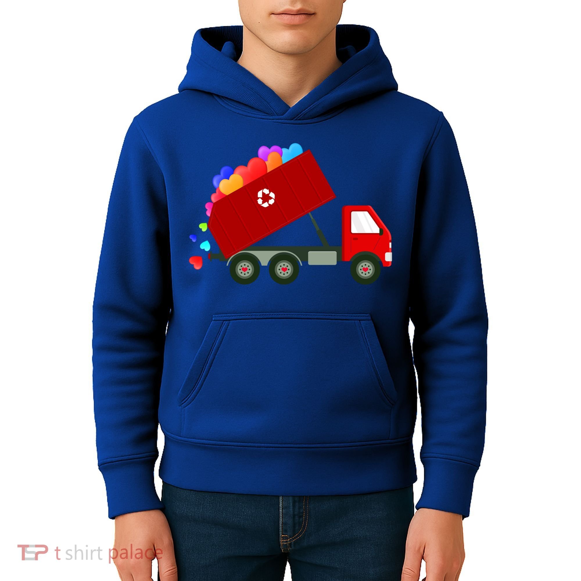 Garbage Truck Hearts Valentines Day Cool Gift Kids Hoodie