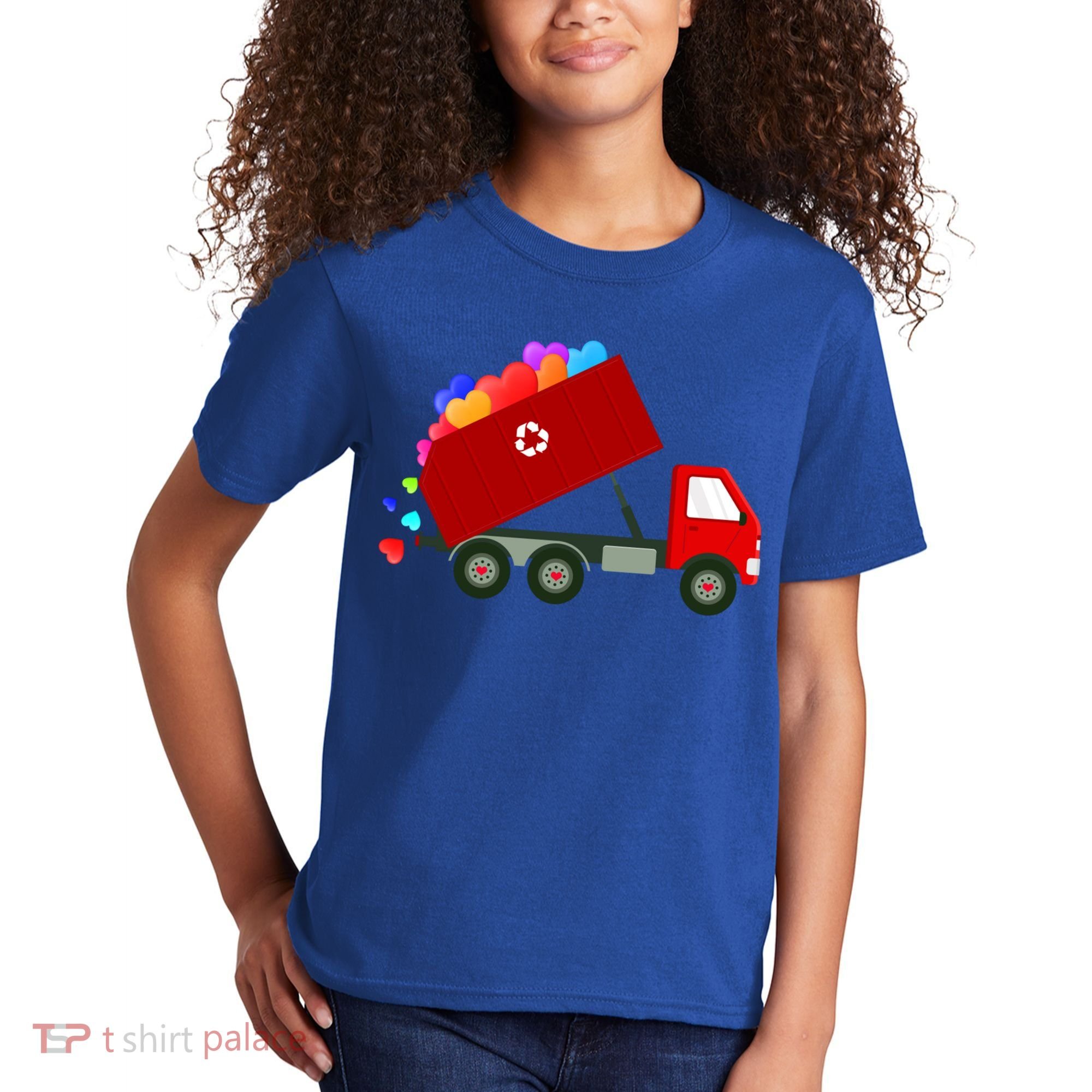 Garbage Truck Hearts Valentines Day Cool Gift Kids T-Shirt