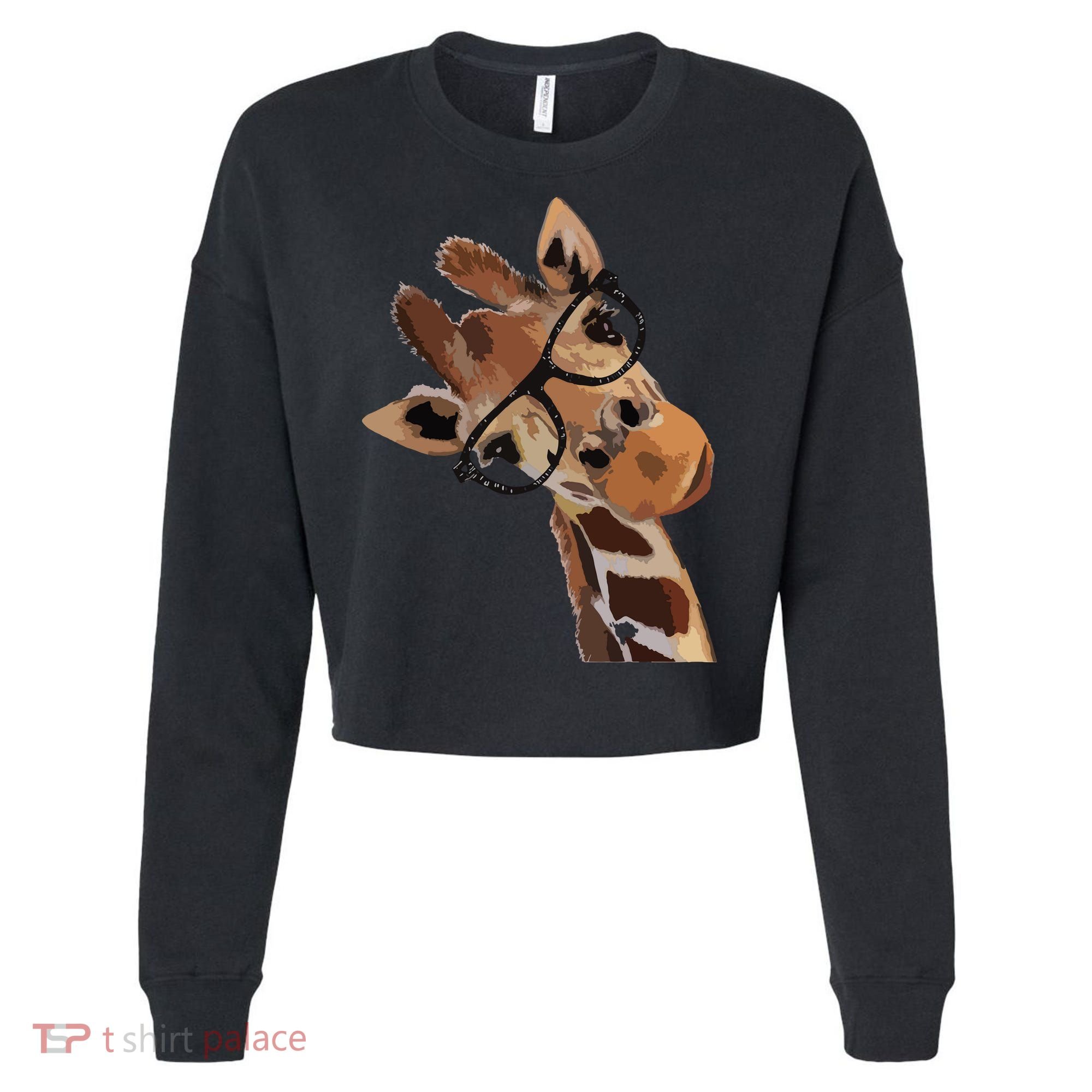 Good Time Hipster Giraffe Cute Giraffe Sunglasses Cropped Pullover Crew